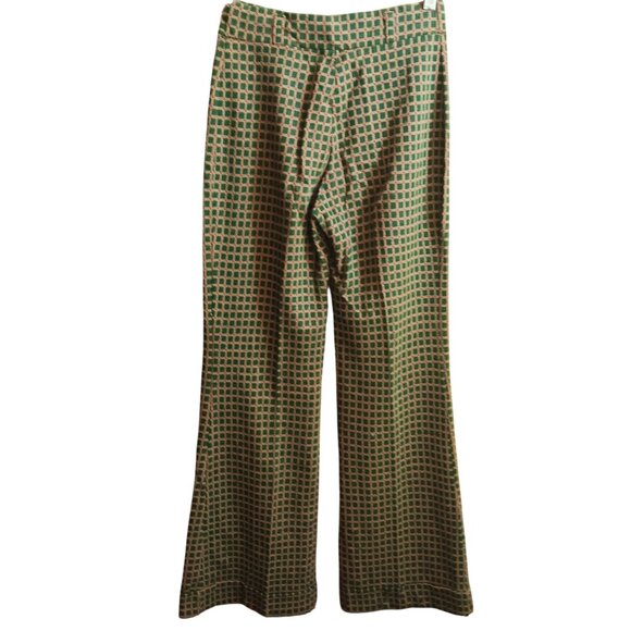 26x32 Vintage Women's Bellbottom Pants 1970's Wide-Leg Checkered Green Hippie - Picture 5 of 7